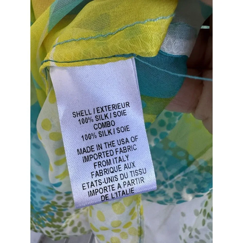 Milly Cabana Medium 100%‎ Silk Cover Up Sheer Tie Front Blue Yellow Swim